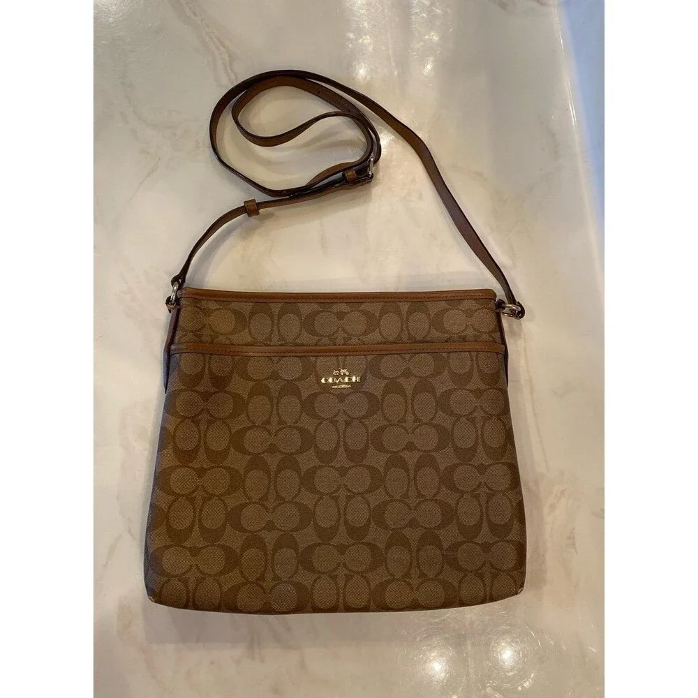 Coach Signature Brown File Crossbody Bag PVC Leather Zip Classic Chic F58297 - Picture 3 of 12